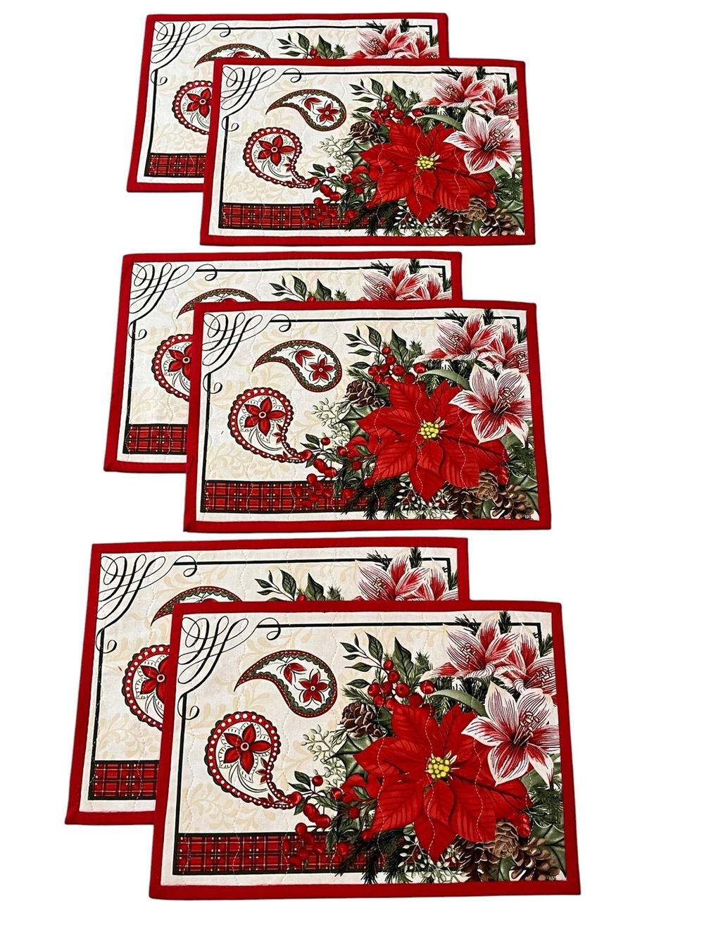 HANDMADE Festive Poinsettia Placemat Set Holiday Floral
Set of 6
NEW